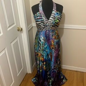 Formal Halter Dress: Bright Colored Animal Print Dress